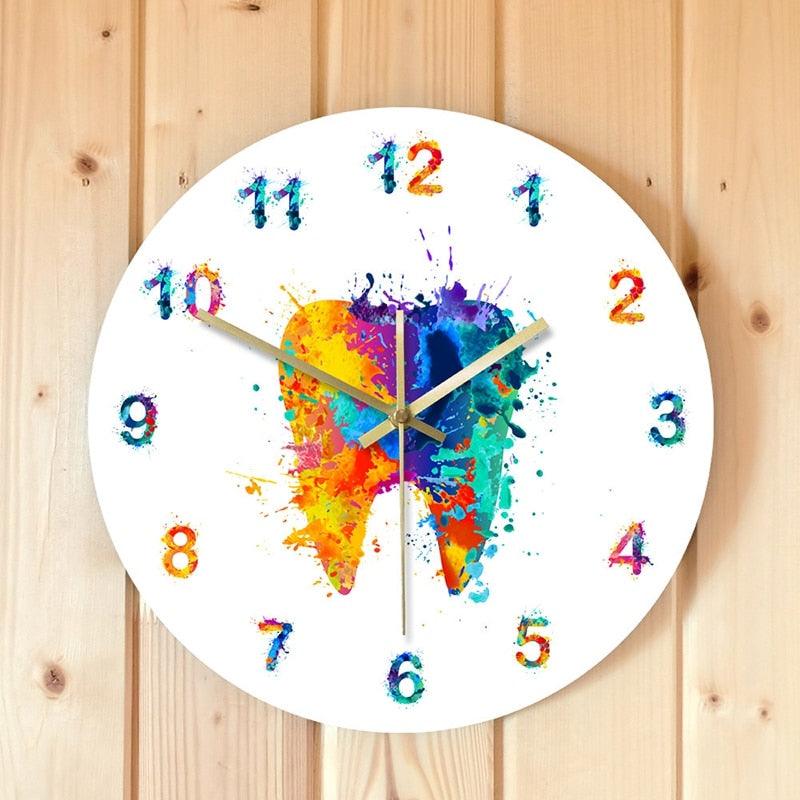 Water Color Tooth Painting Print Wall Clock Wall Clock for Living Room Wall Clock Medical Dental Clinic Wall Art Non Ticking Wall Watch Orthodontist Dentist Gift Clinic Wall Art Non Ticking Wall Watch Orthodontist Dentist - Korvel