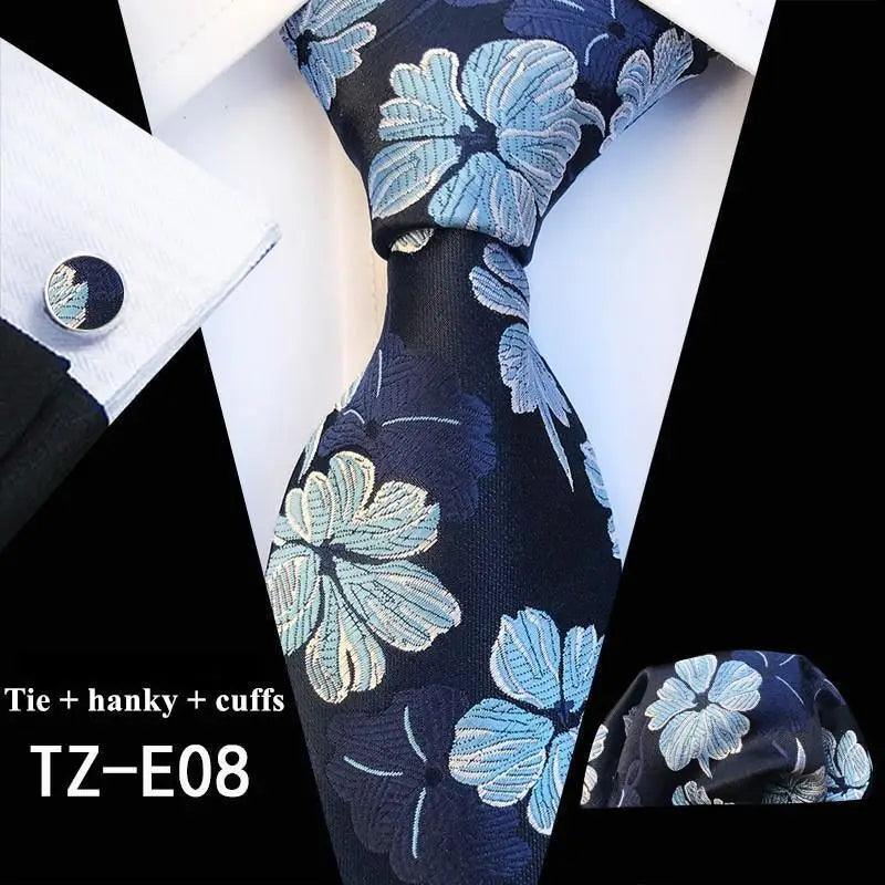 Ensemble de cravate en soie à imprimé floral élégant avec boutons de manchette