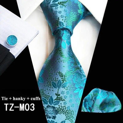 Elegant Floral Print Silk Necktie Set with Cufflinks