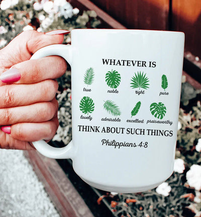 Taza de cerámica de 15 oz "Todo lo que es verdad" Filipenses 4:8