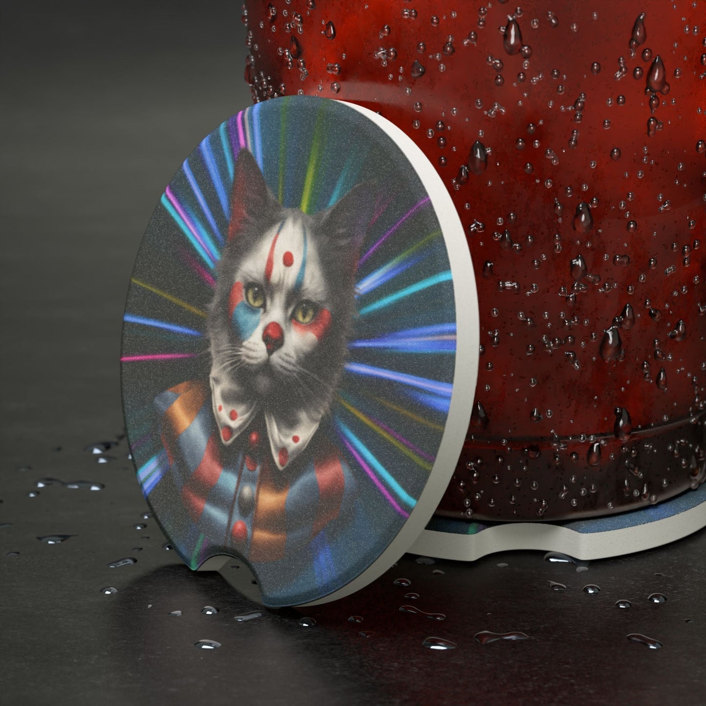 Ensemble de sous-verres en pierre à savon de clown félin fantaisiste
