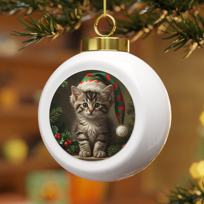 Ornement de Noël en Boule avec Chat Elfe Fantaisiste