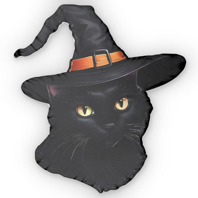 Whimsical Halloween Witch Cat Pillow