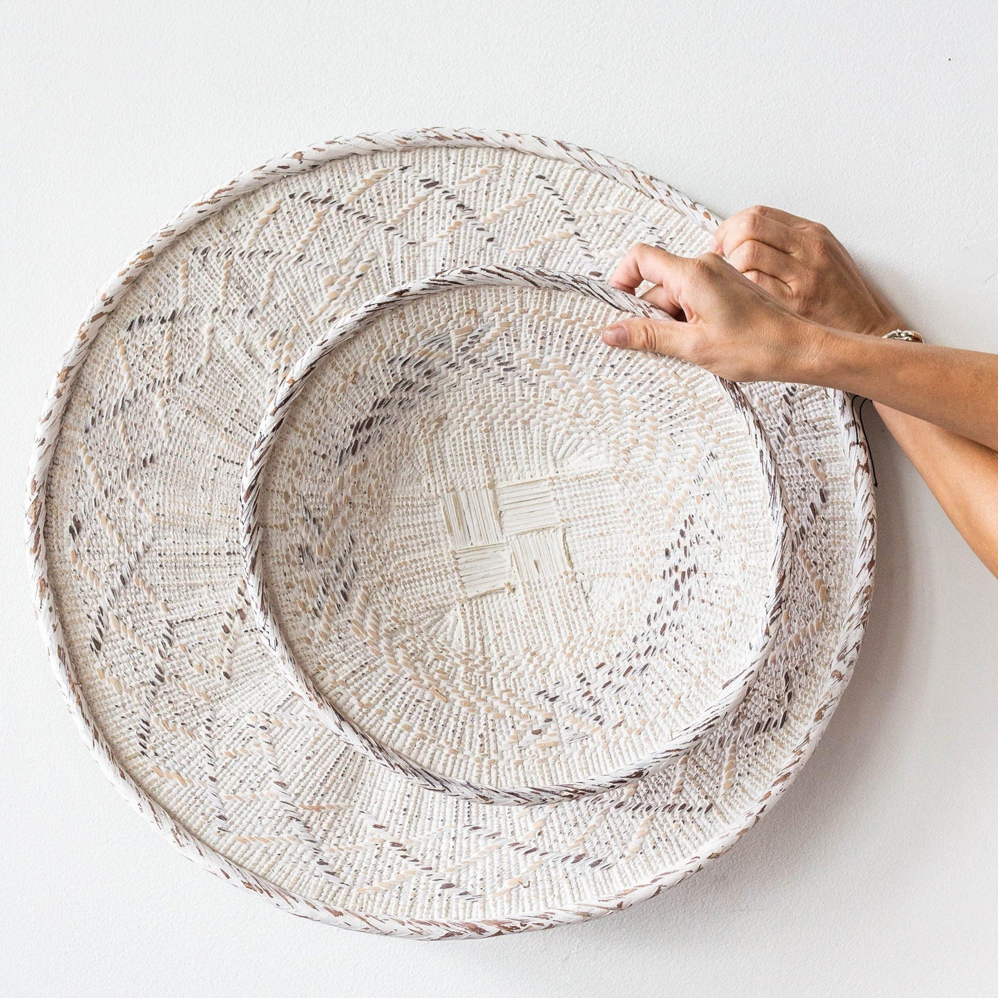 White Washed Handwoven Wall Basket - Korvel