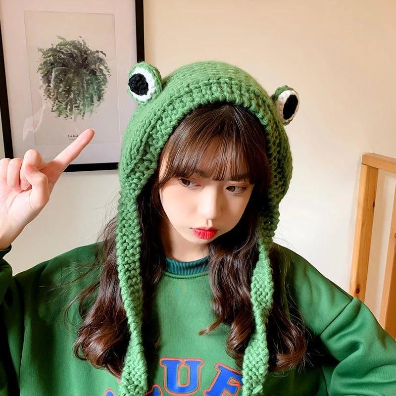 Gorro de lana tejido de rana linda para niños - Accesorio de invierno