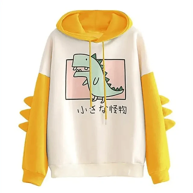 Cute Dinosaur Print Oversized Hoodie for Women - Stylish Pullover Sweatshirt - Korvel