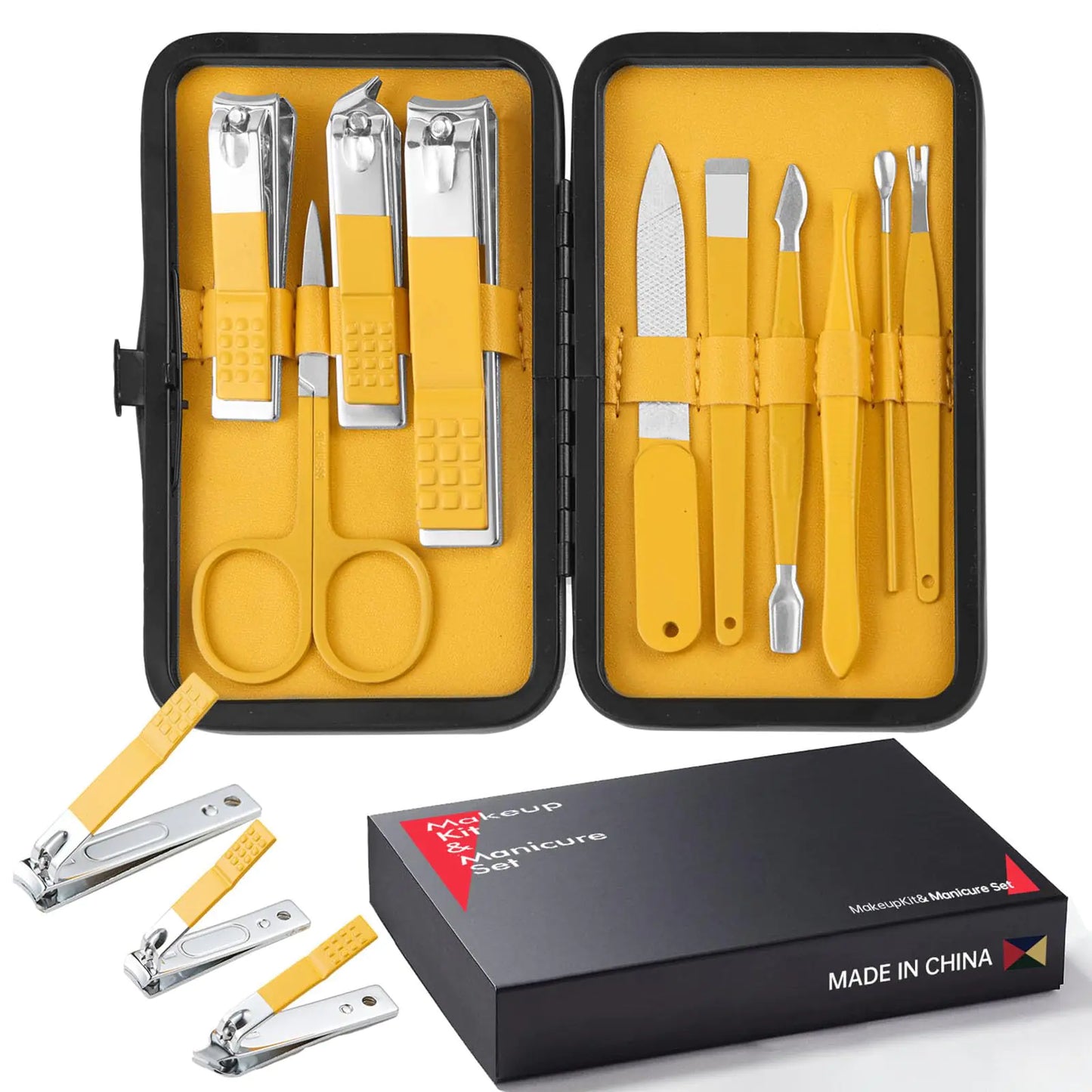 Kit de soins des ongles professionnel de 10 pièces avec étui de voyage luxueux - Jaune
