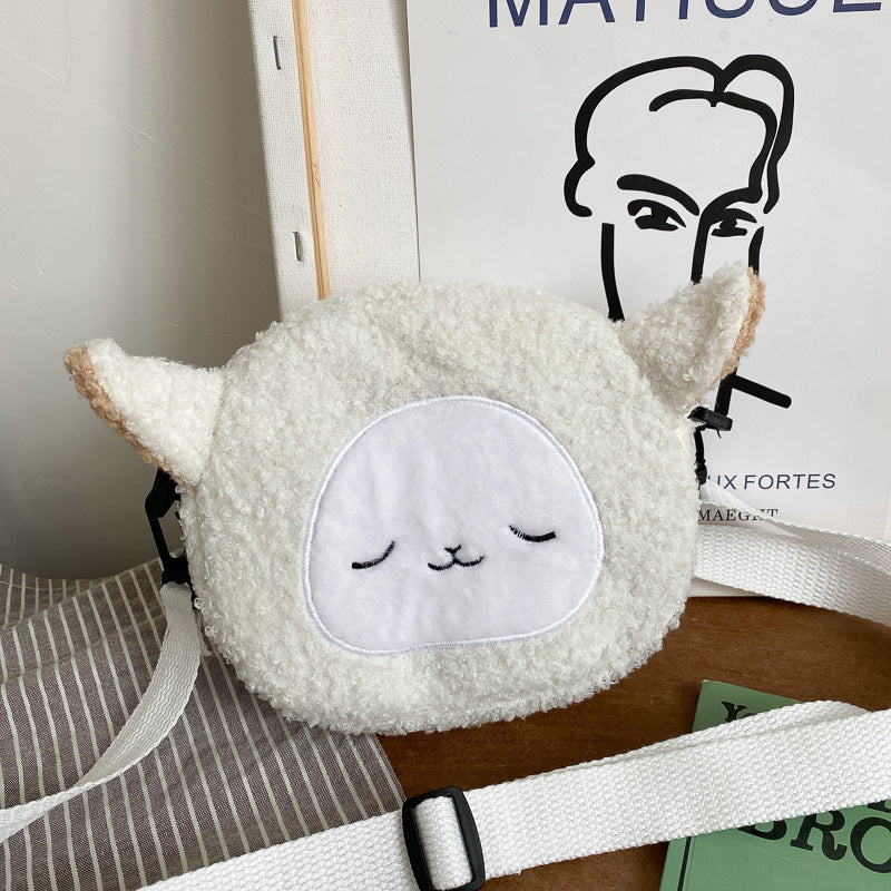 Women's Bag Autumn/Winter New Cute Doll Women's Shoulder Bag Fashionable and Stylish Crossbody Plush Small Round Bag Student Bag - Korvel