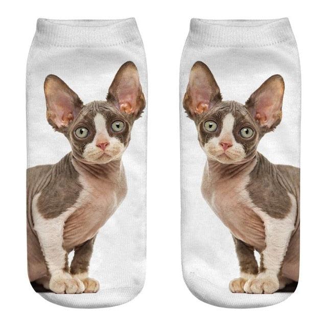 Lindos calcetines tobilleros con impresión 3D de gatitos para hombres y mujeres