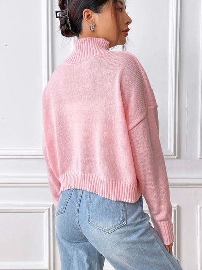Women's High Neck Pullover Sweater with Heart Sticker