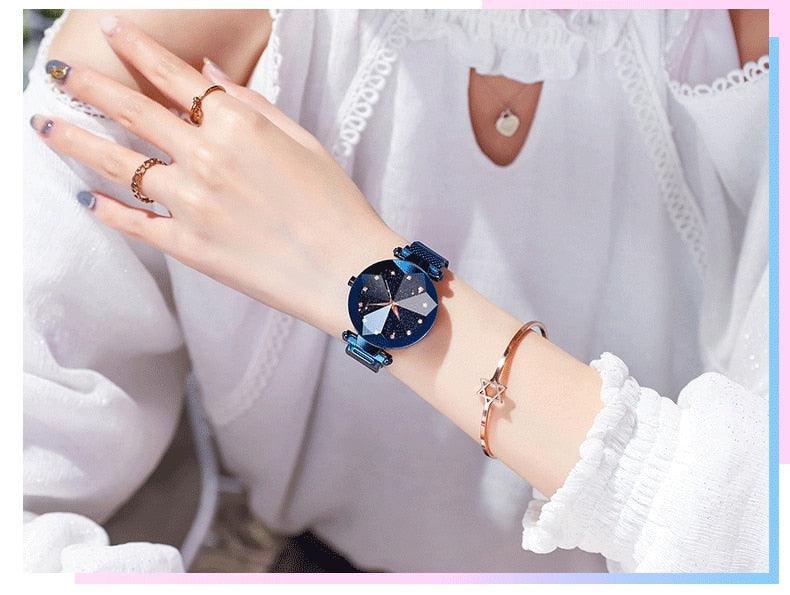Montre Femme Luxe Ciel Étoilé avec Accents en Diamant