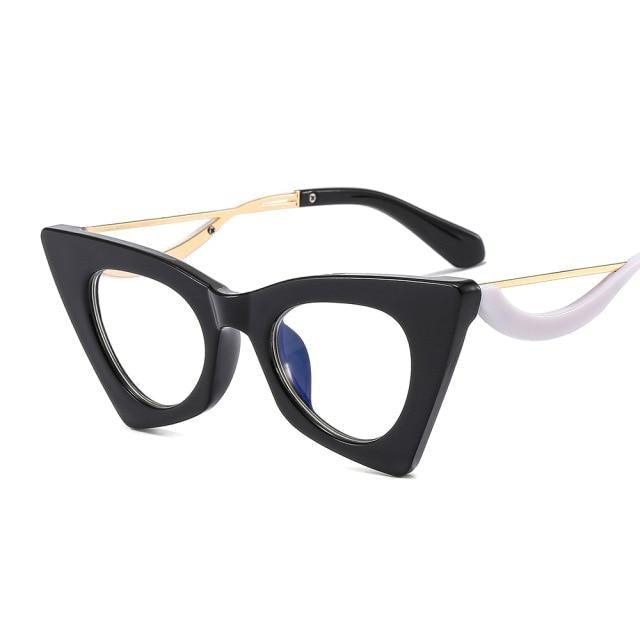Elegantes montura de gafas de ojo de gato para mujeres con lentes transparentes