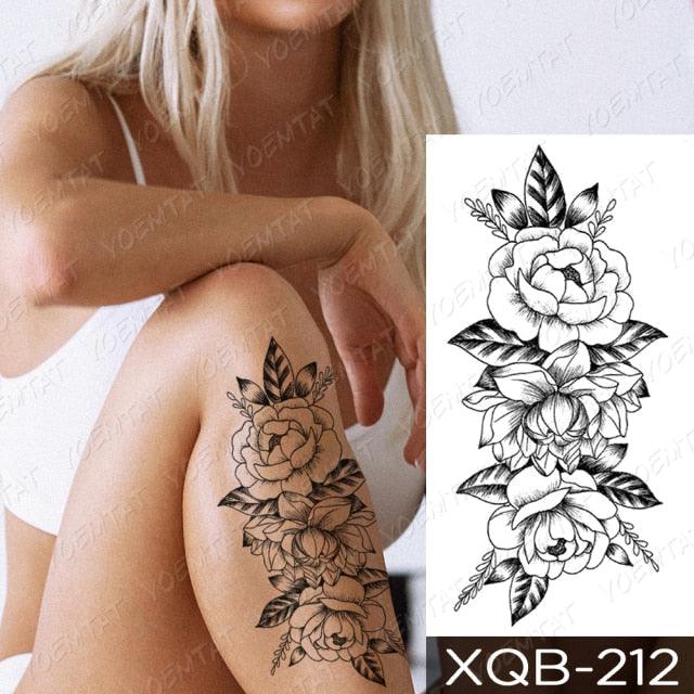 Calcomanía de Tatuaje Temporal Impermeable de Flor Azul de Lujo