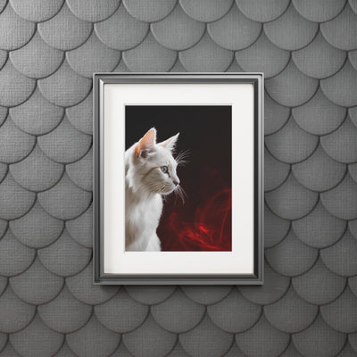 Charming White Cat Art Print with Elegant Passepartout Frame - Korvel