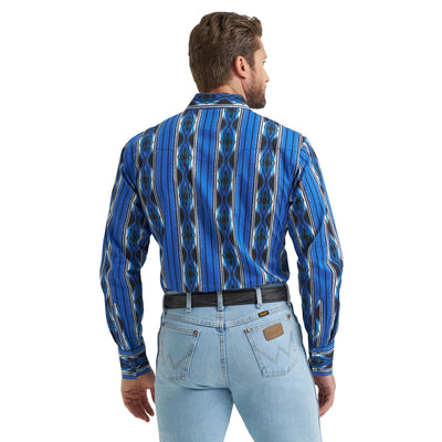 Wrangler Men's Blue Aztec Long Sleeve Shirt - Korvel