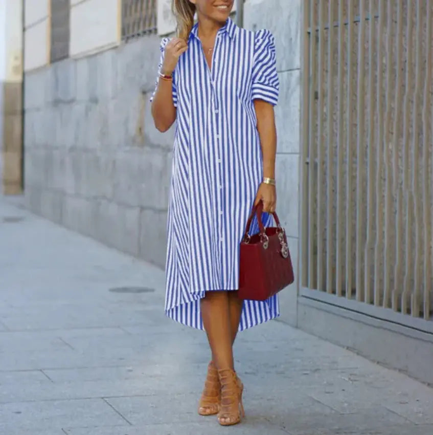 Camisa de Botón con Solapa de Rayas Irregulares para Mujer