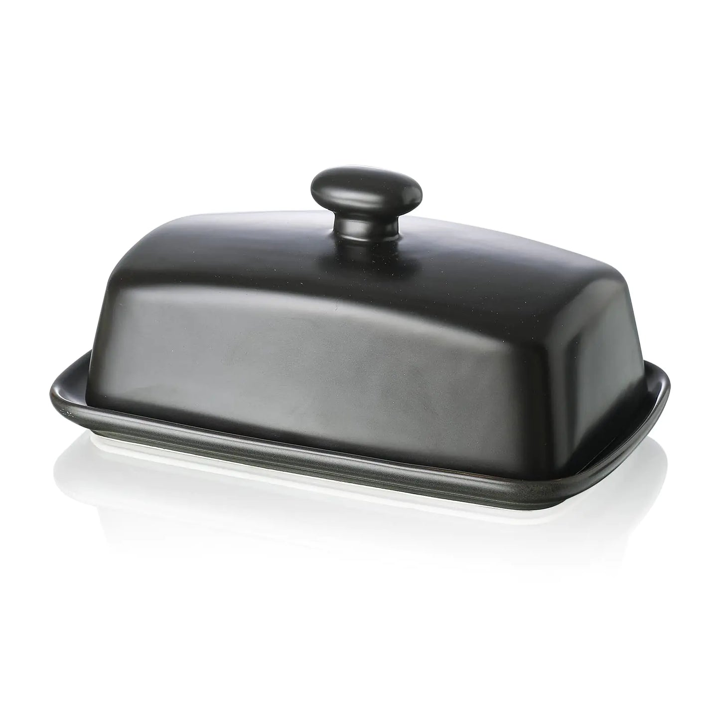 Grand plat à beurre en porcelaine avec couvercle - Noir mat