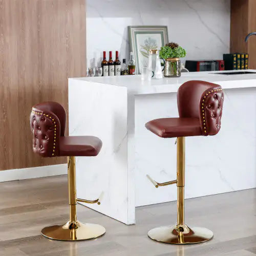 Modern Adjustable Swivel Bar Stools with Tufted Back