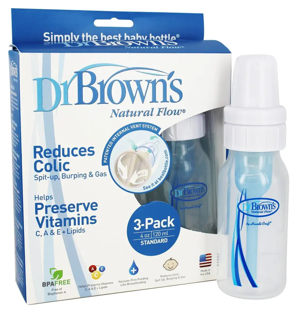 Botella de Polipropileno Estándar Natural Flow de Dr. Brown (4 oz) - Paquete de 3