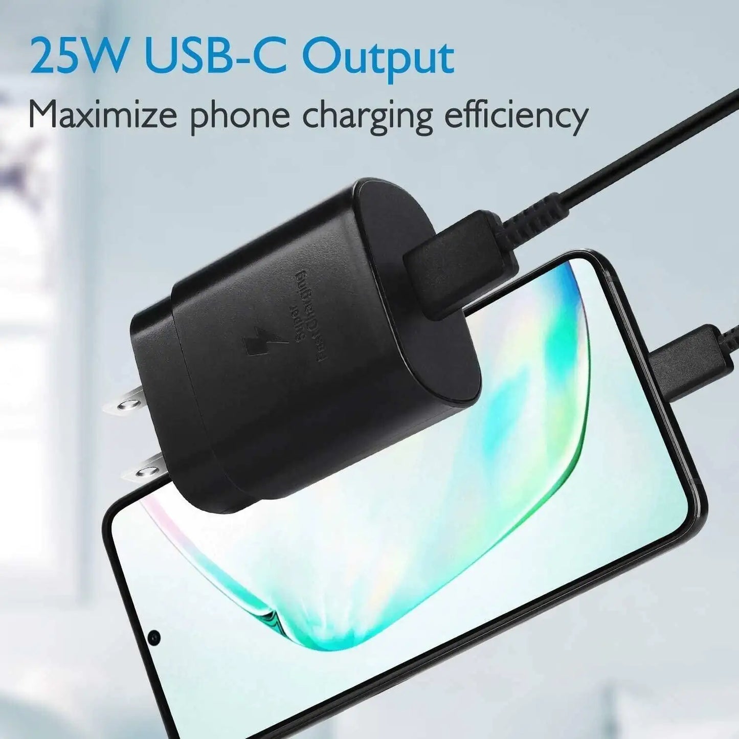 Cargador de pared Super Rápido Type-C de 25W con cable de 6FT para Samsung Galaxy
