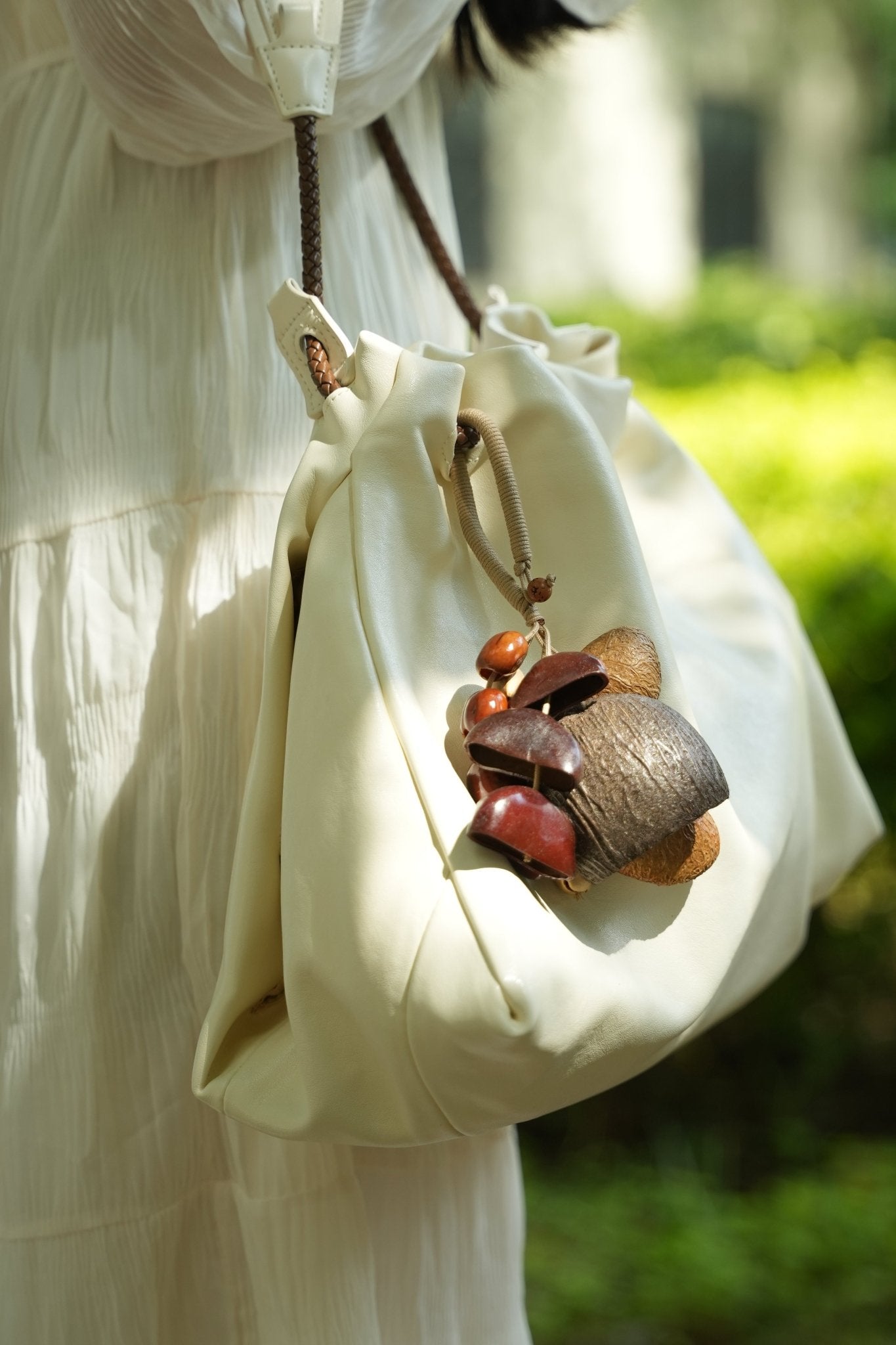 The Forest Bell - Natural Seed Cluster Charm with Beige Handle