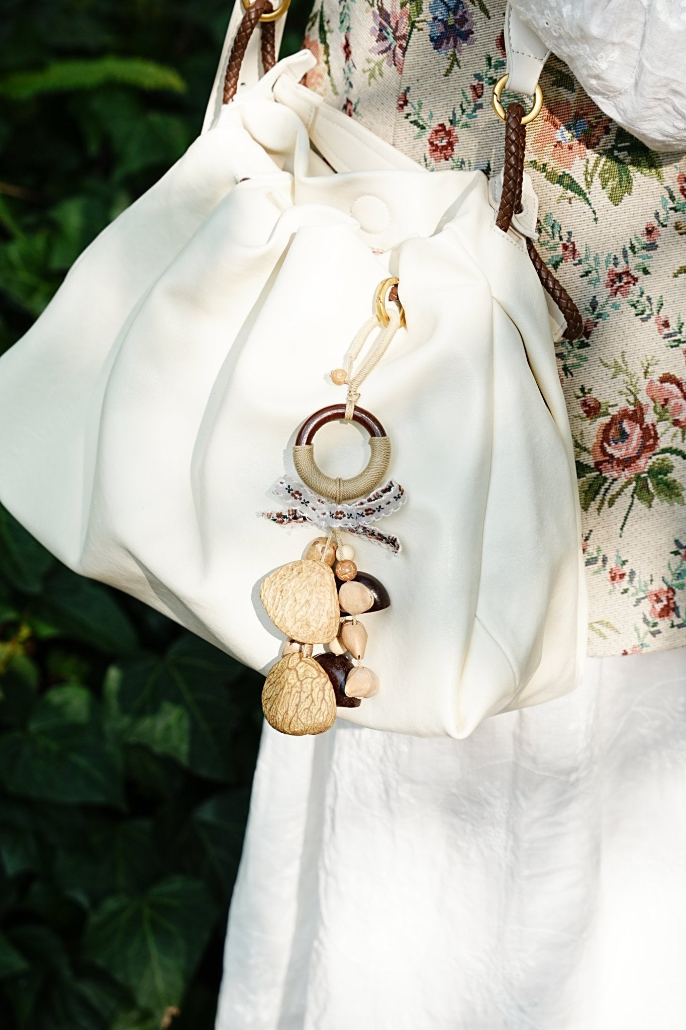 The Garden Whisper - Floral Ribbon & Wood Ring Charm