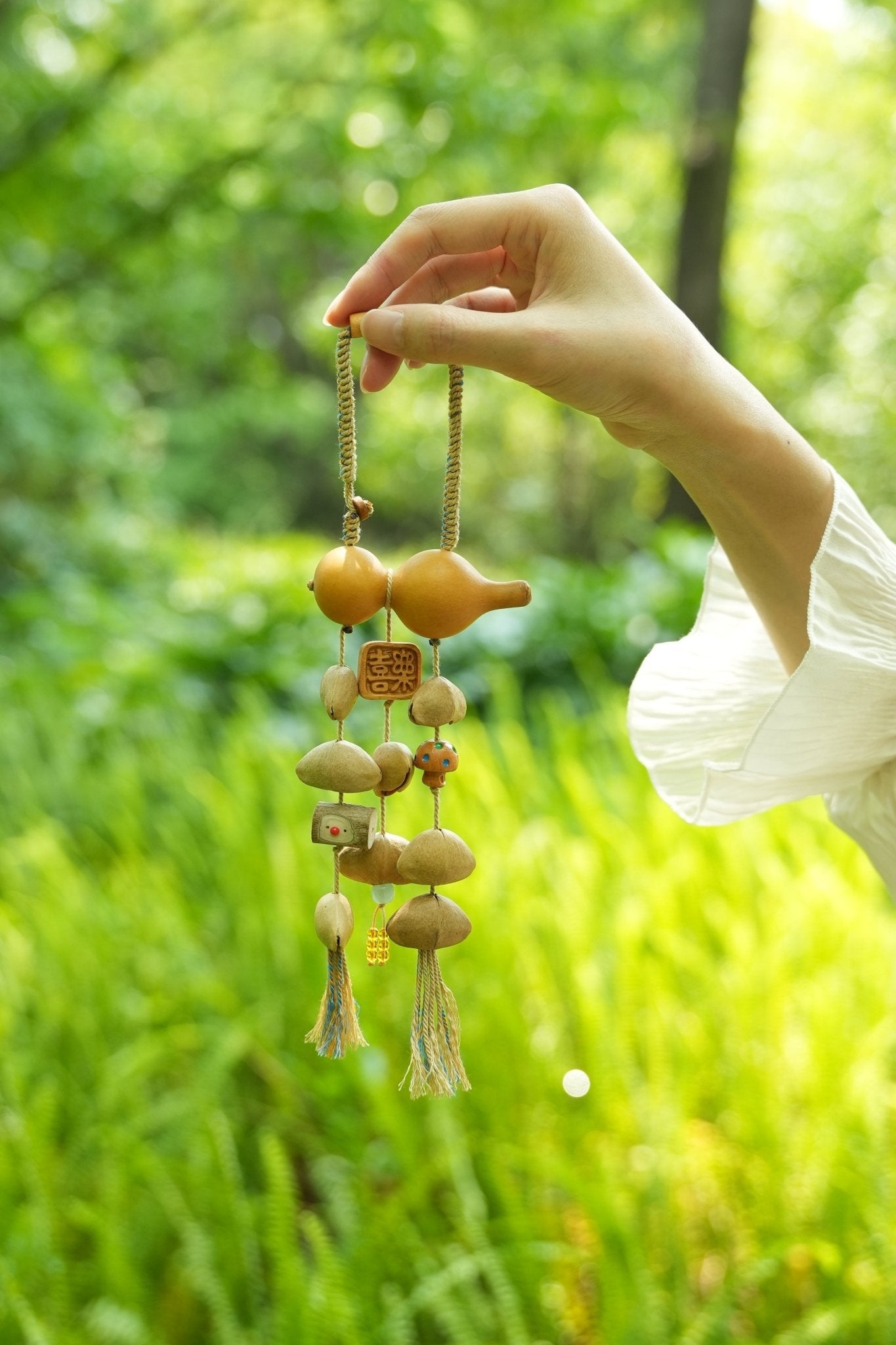The Gourd of Joy - Double Gourd Car Charm with Happiness Tag
