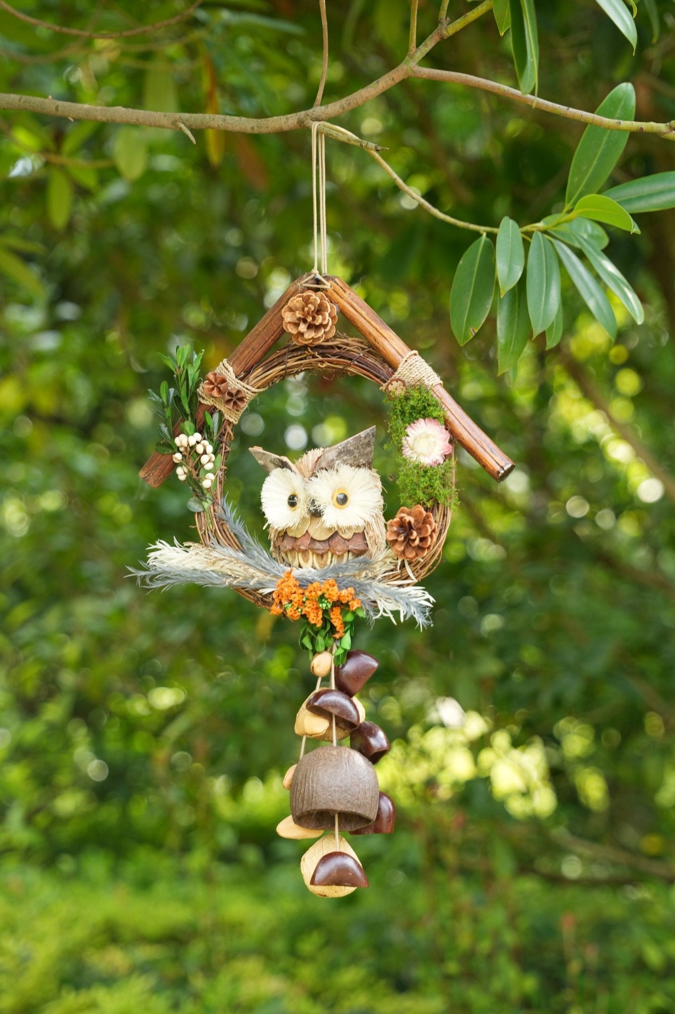 The Owl's Forest Home - Natural Wreath Wind Chime