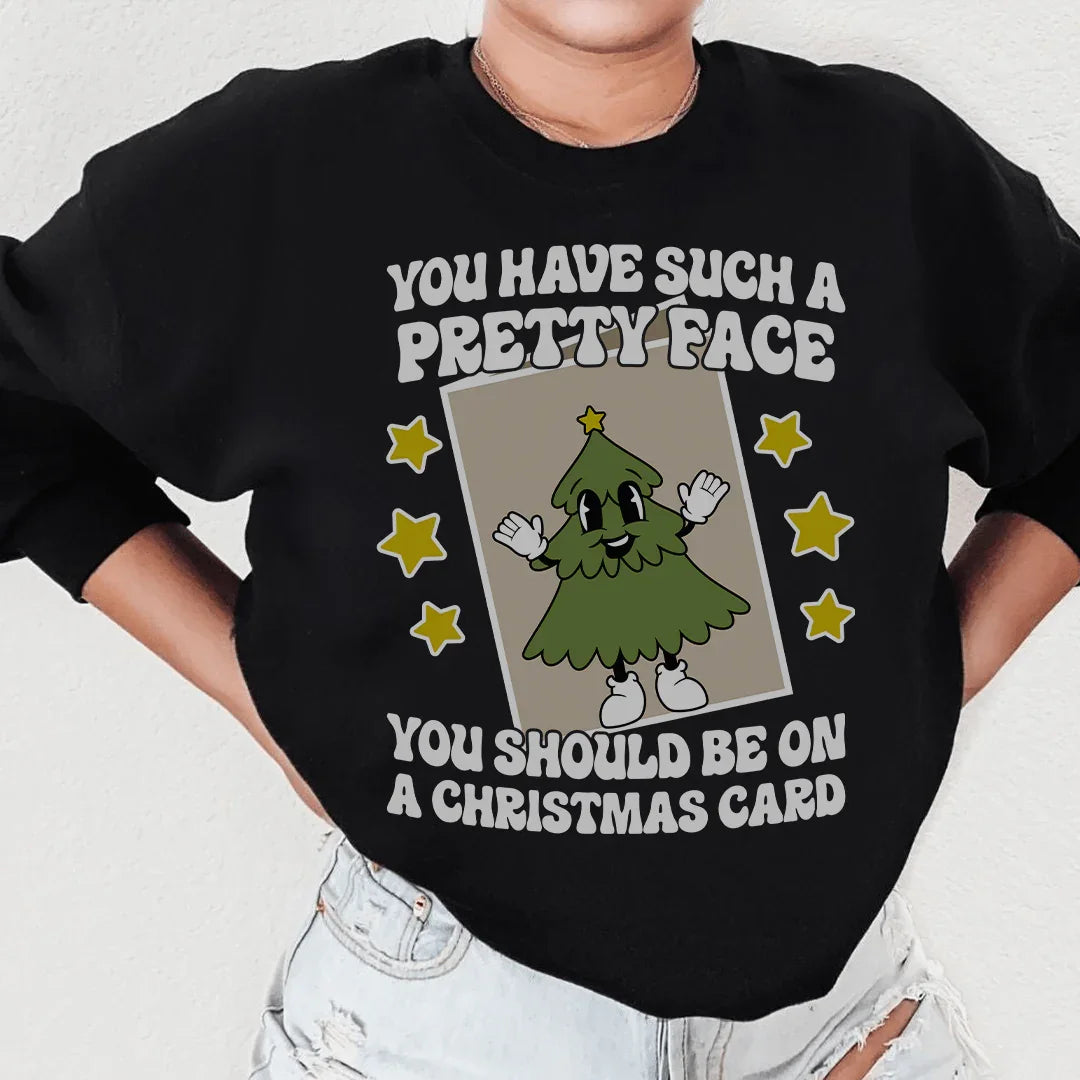 Sudadera de Tarjeta de Navidad con un Rostro Tan Bonito