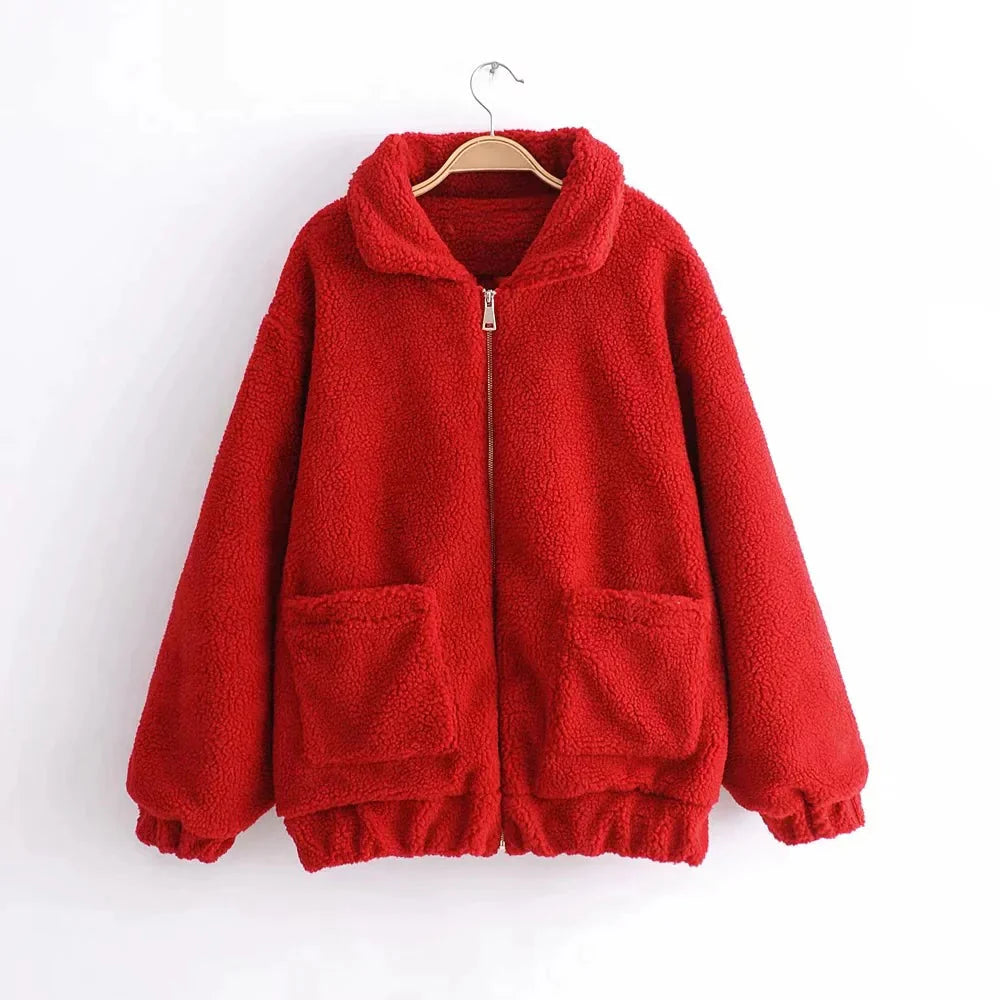 Autumn & Winter Lamb Hair Pocket Cotton Coat