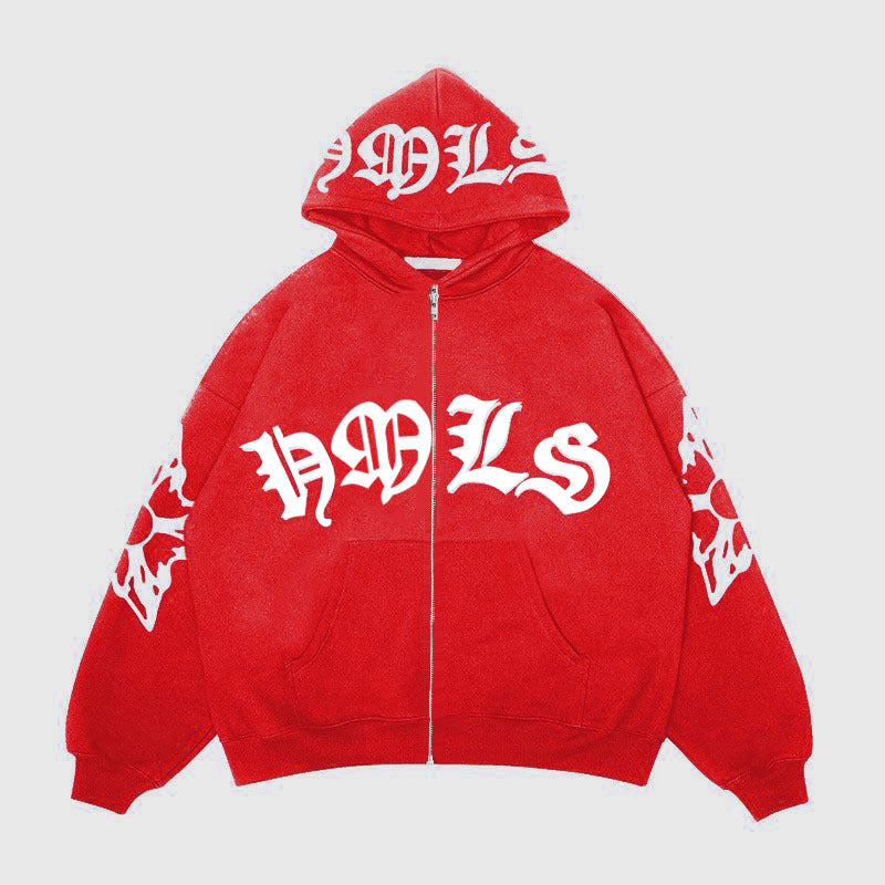 Zipper hoodie Gothic letter printed hoodie oversized hoodie - Korvel