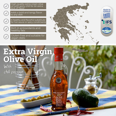 KORVEL Greek Extra Virgin Olive oil, 250 ml with Chili
