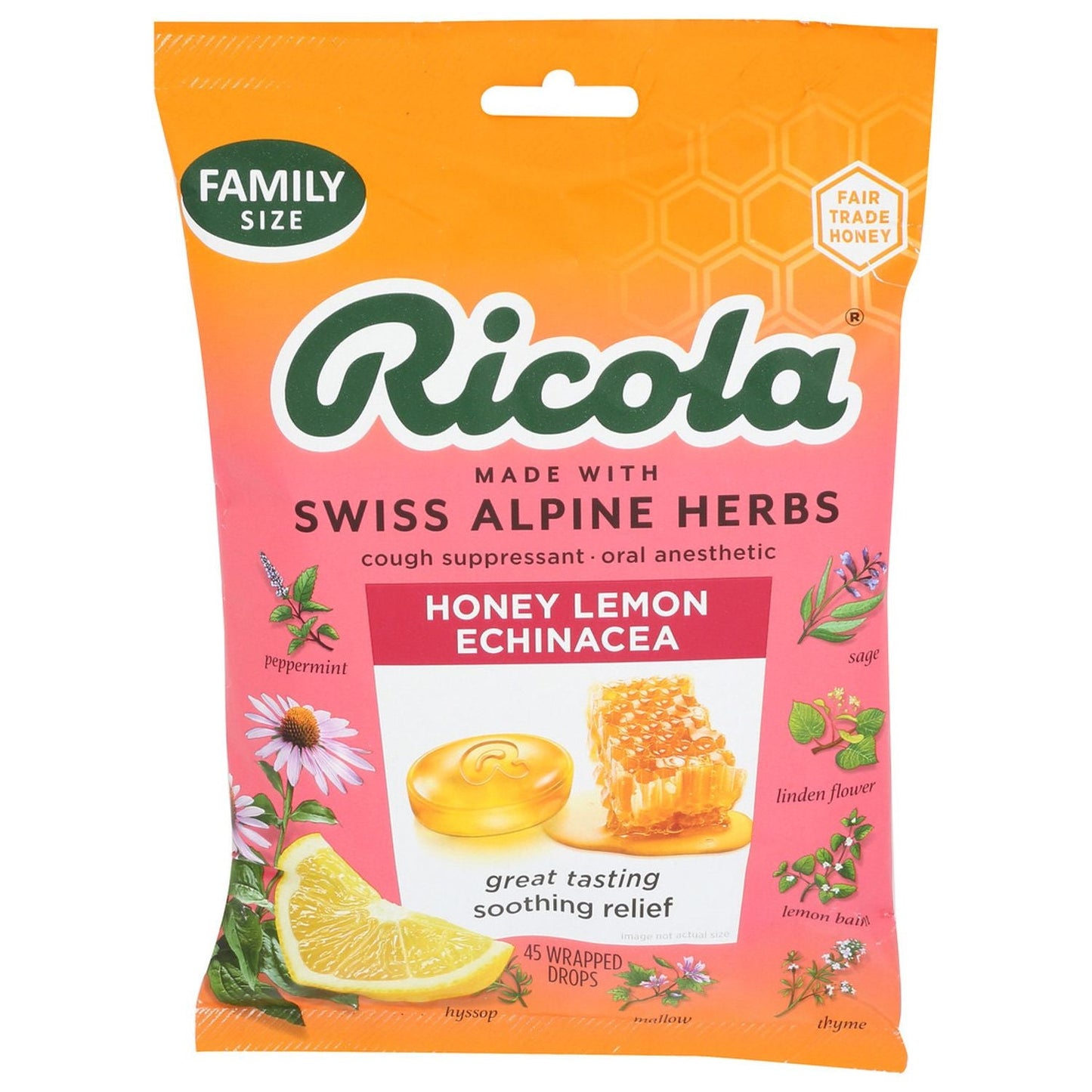 Ricola Honey Lemon Cough Drops - Family Size, 45 Count