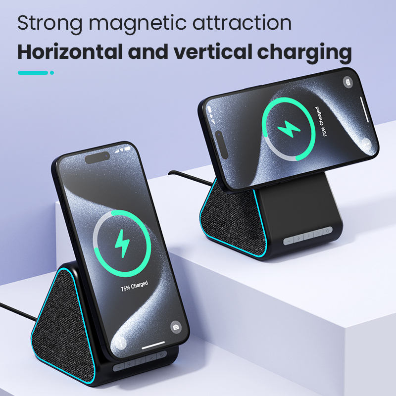 Wireless charger with speaker suitable for Apple phone magnetic wireless charging stand adjustable with Bluetooth speaker - Korvel