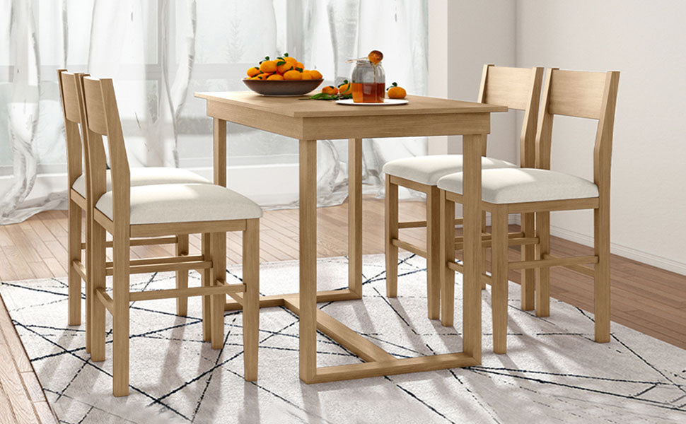 TOPMAX farmhouse countertop height 5-piece dining table set with 1 rectangular dining table and 4 brown dining chairs - Korvel