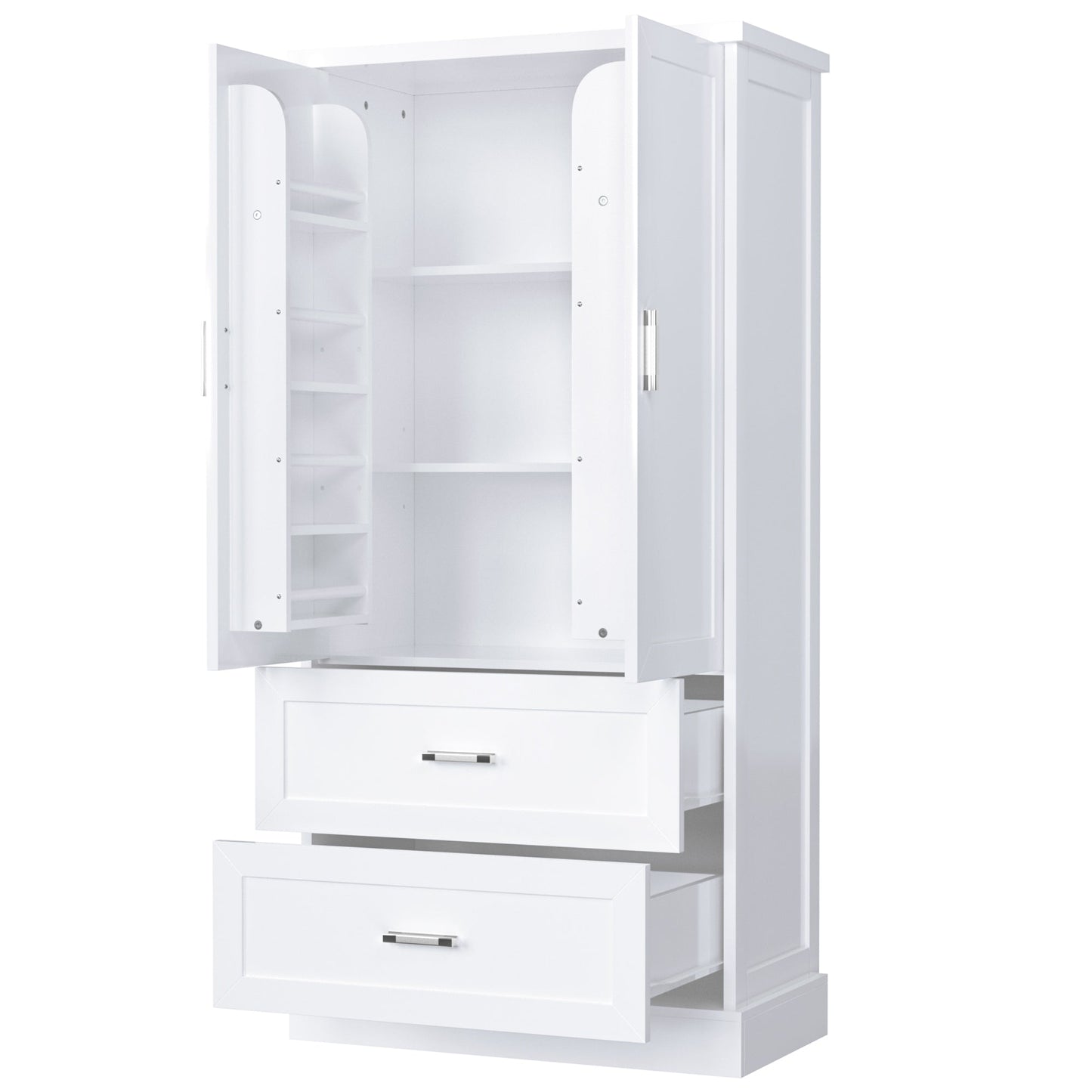 Tall Bathroom Storage Cabinet, Cabinet with Two Doors and Drawers, Adjustable Shelf, MDF Board, White - Korvel