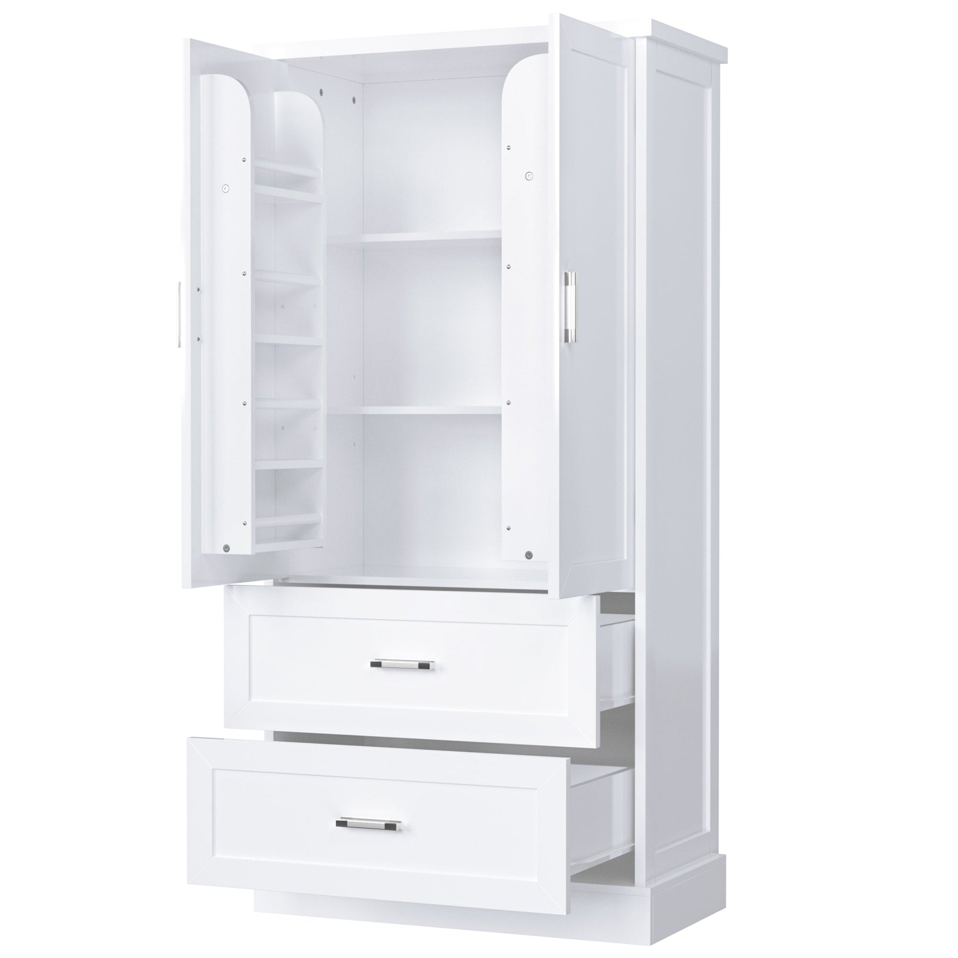 Tall Bathroom Storage Cabinet, Cabinet with Two Doors and Drawers, Adjustable Shelf, MDF Board, White - Korvel