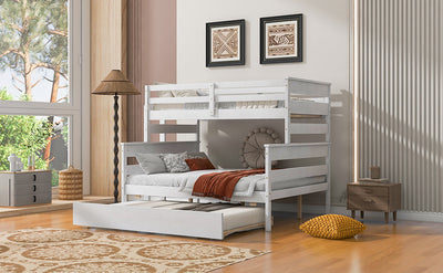 Wood Twin over Full Bunk Bed with Twin Size Trundle  White - Korvel