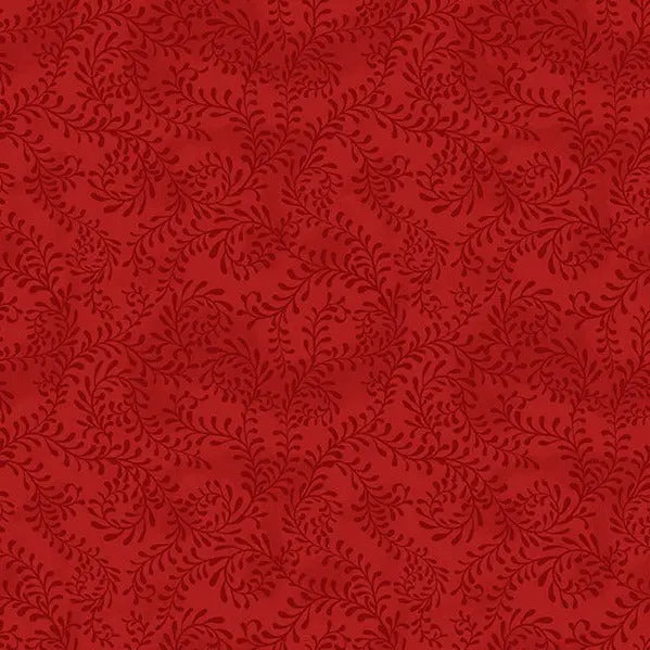Tela de Algodón Ancha con Hojas Rojas en Espiral por Yarda