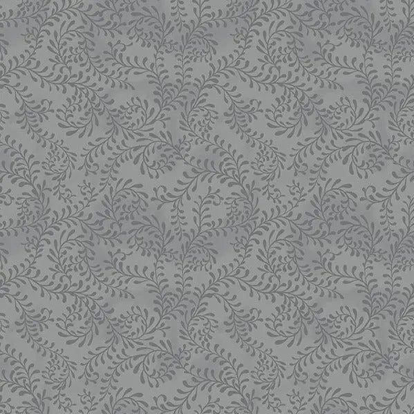 Grey Dark Swirling Leaves Cotton Wideback Fabric per Yard