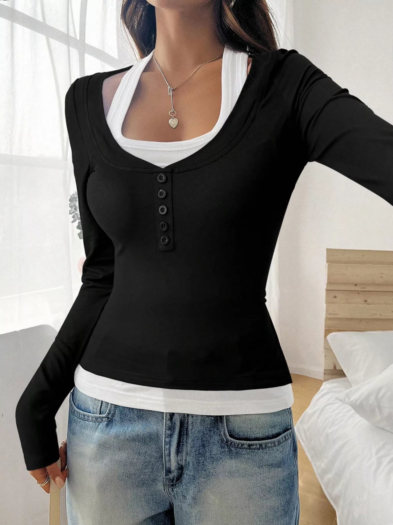 Camiseta de Estilo de Dos Piezas con Escote Redondo