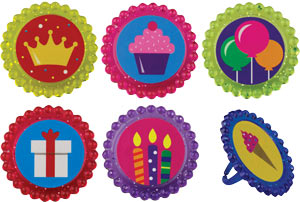 Assorted Birthday Party Glitter Rings - 144 Pieces