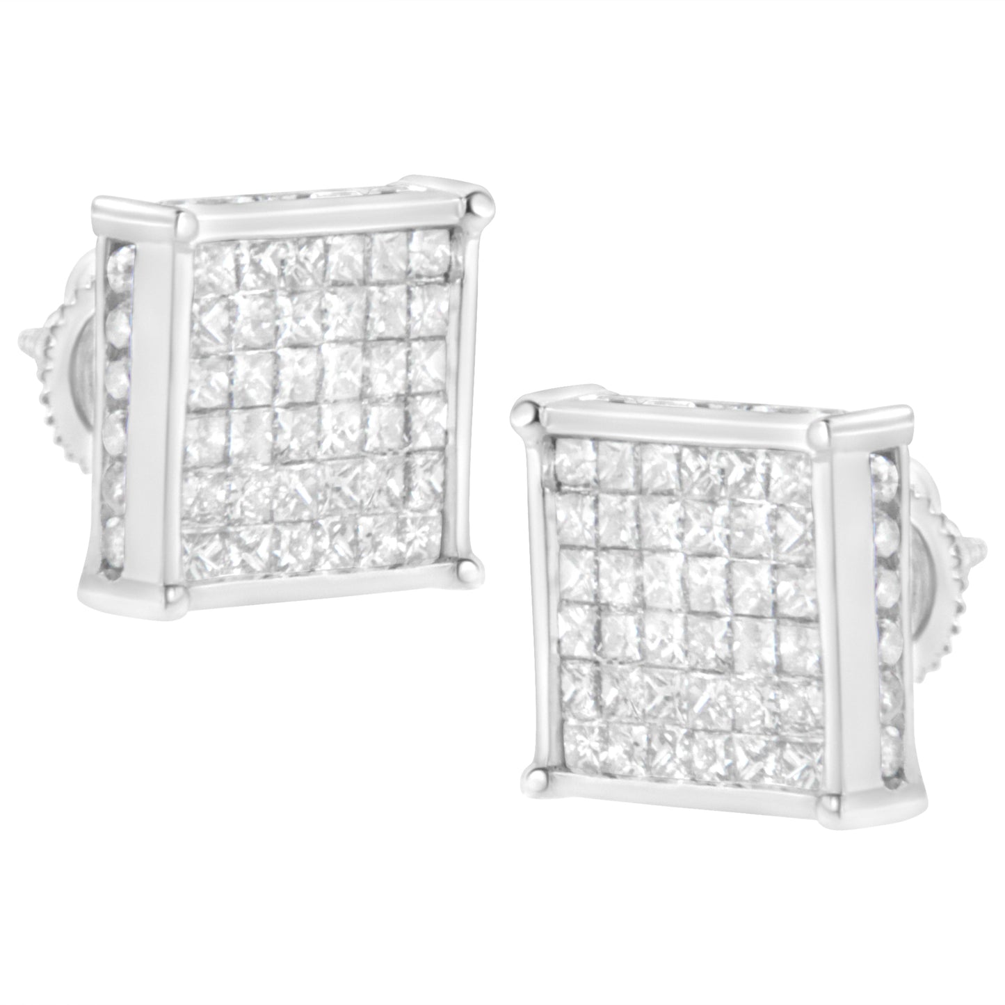 Boucles d'oreilles en diamant taille princesse de 2 carats en or blanc 10K