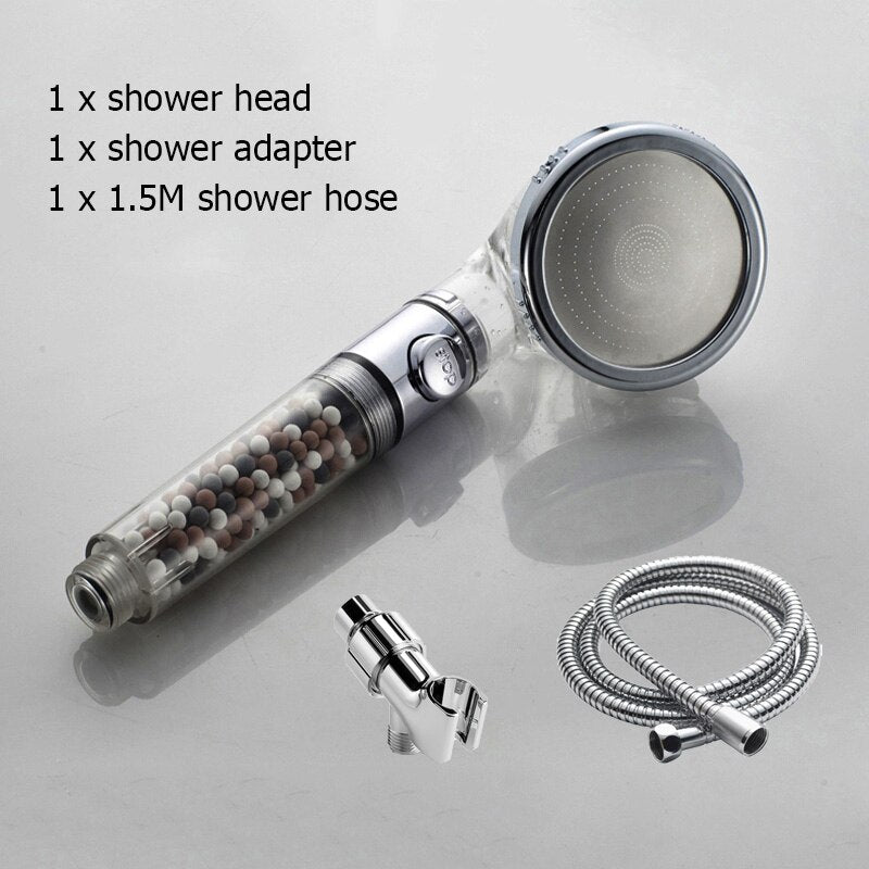 New Tourmaline balls Filter Shower Head Water saving 3 Modes adjustable SPA shower head on/off button high pressure shower - Korvel