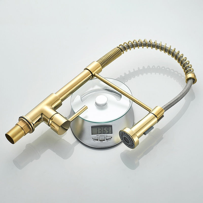 All copper spring faucet, kitchen sink with rotatable pull-out paint, black and gold dots - Korvel