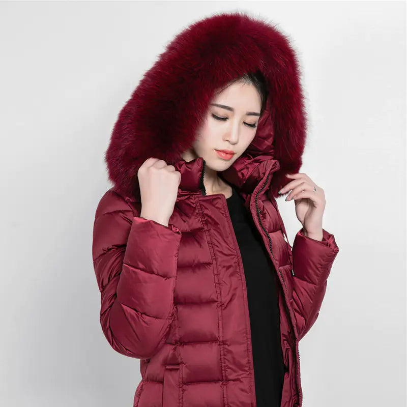 Manteau d'hiver de luxe pour femmes avec col en fourrure de renard