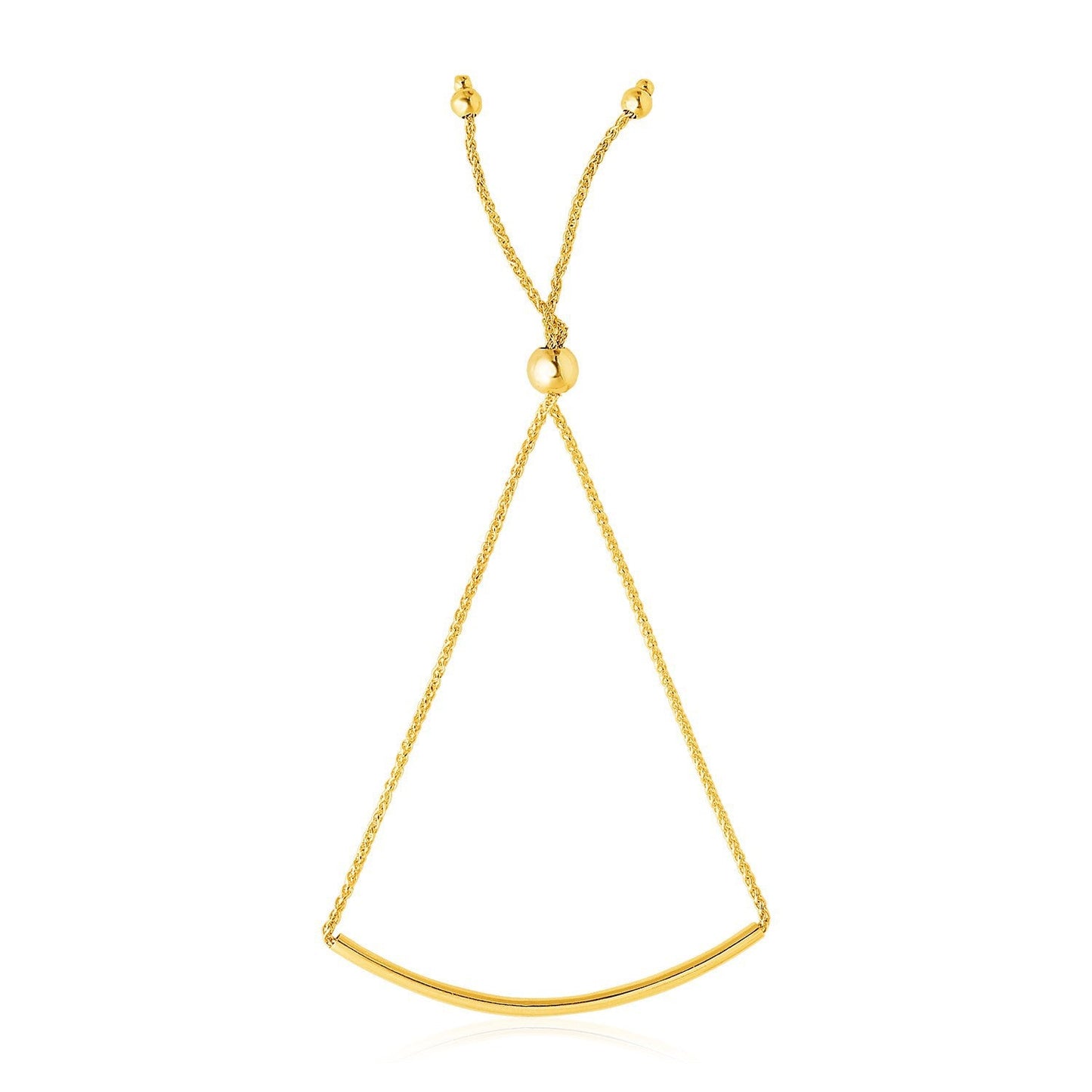 14k Yellow Gold Smooth Curved Bar Lariat Bracelet