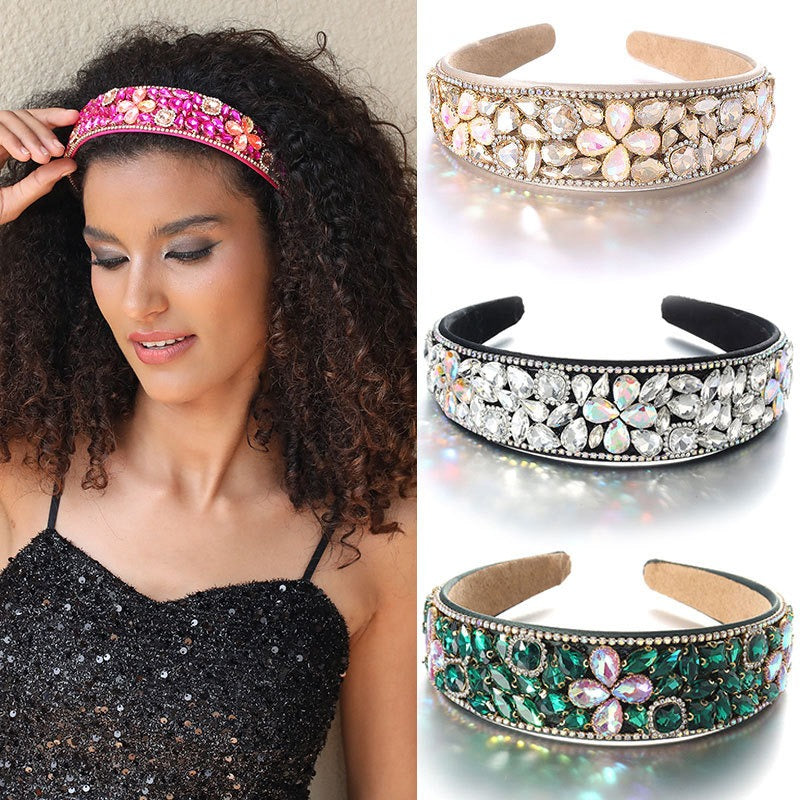 Baroque retro full set rhinestone sponge headband - Korvel