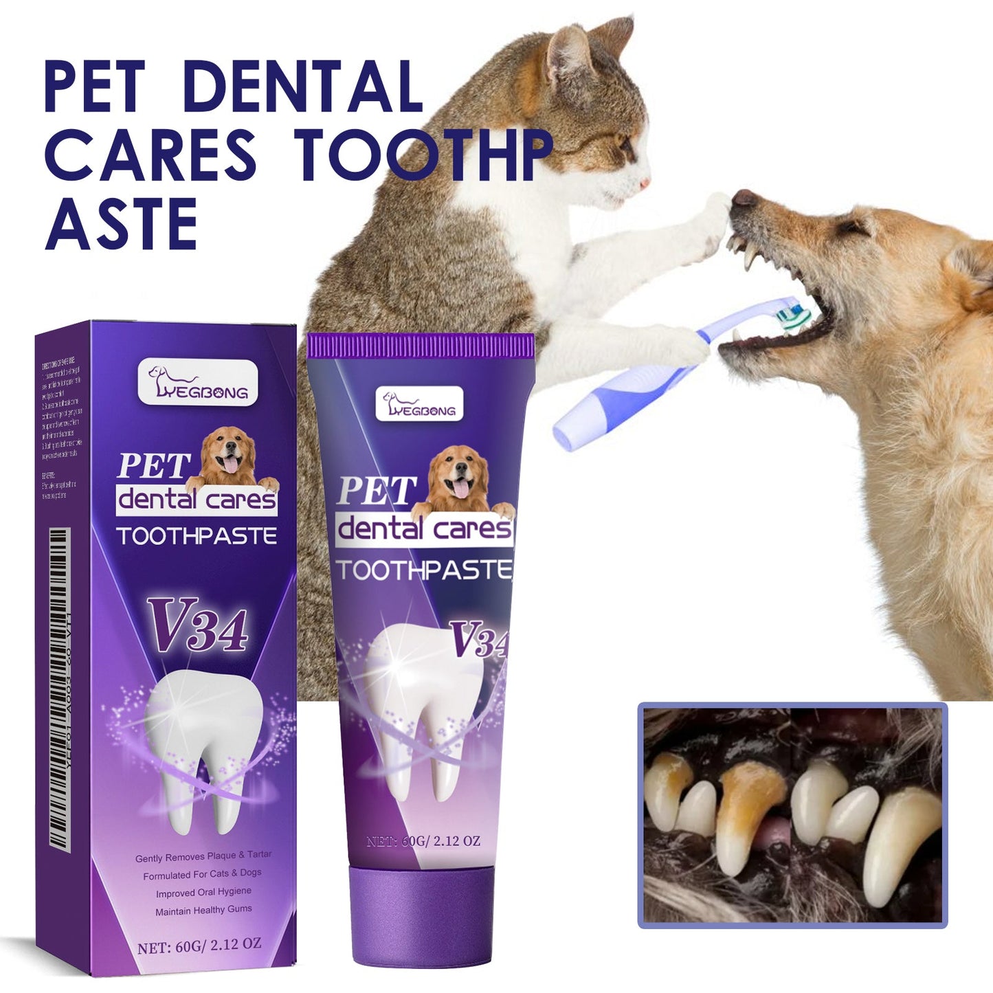 Pasta de dientes Pet V34 para aliento fresco y cuidado del sarro
