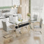 Dining table Modern tempered glass dining table Large modern office desk with silver plated metal legs and MDF crossbars - Korvel